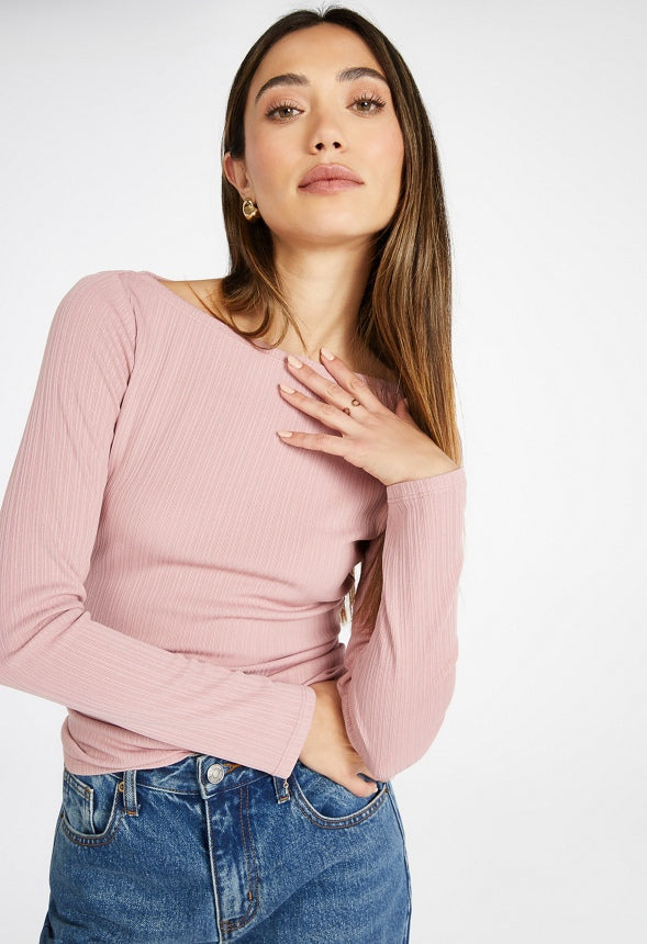 Boat Neck Rib Top Blush