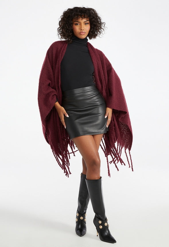 Fuzzy Ruana With Fringe Hem Port Royale