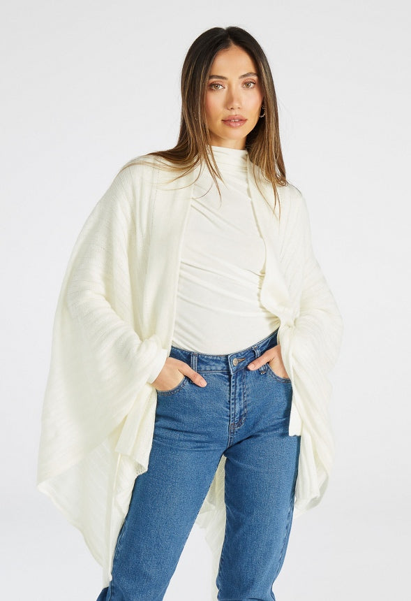 Ribbed Knit Ruana Marshmallow White