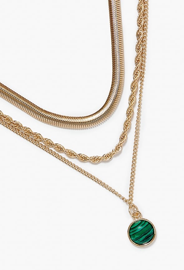 Nola Malachite Semi Precious Layered Necklace Gold