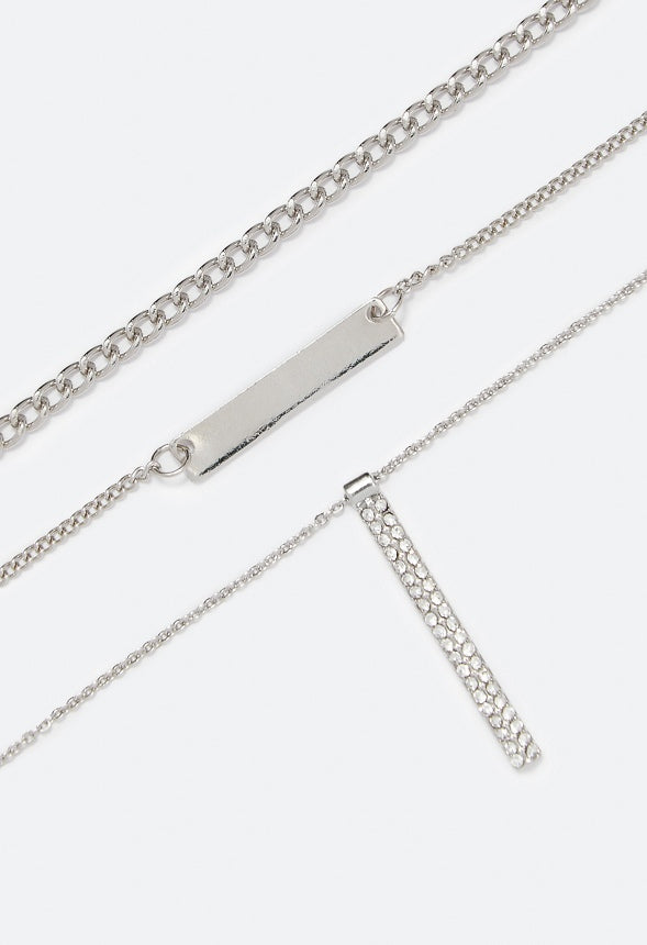 Joy Rhinestone Bar Layer Necklace Clear/Silver