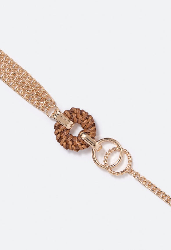 Paloma Chain and Raffia Necklace Brown/Gold