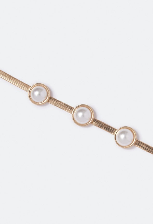 Ana Pearl Flat Chain Necklace Cream/Gold