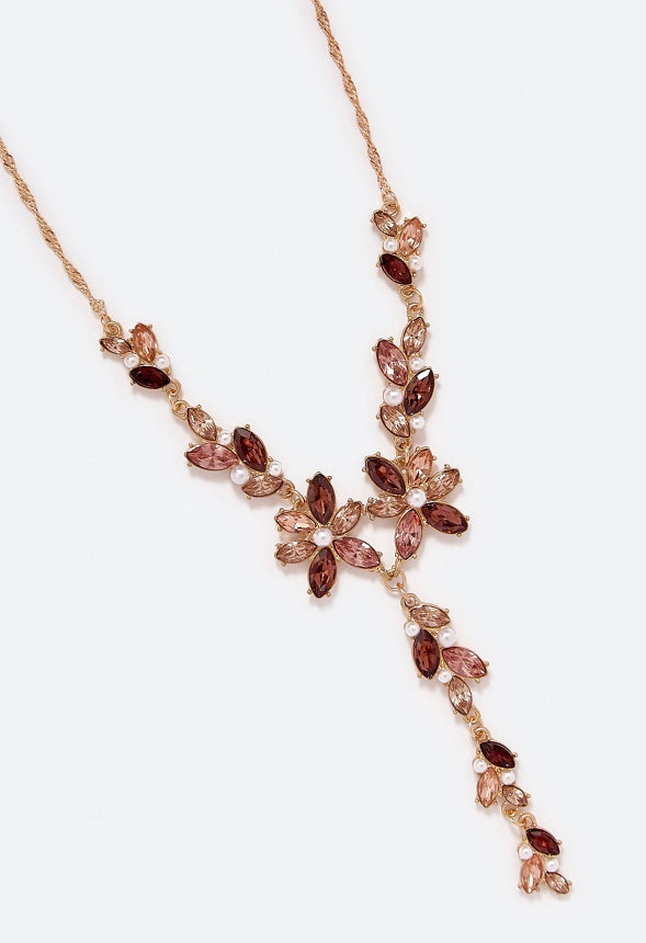 Zariah Tonal Navette Necklace Peach/Blush/Burgundy
