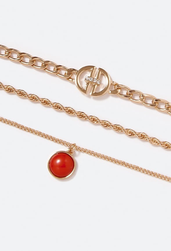 Arianna Semi Precious Drop Layered Necklace Rust/Gold