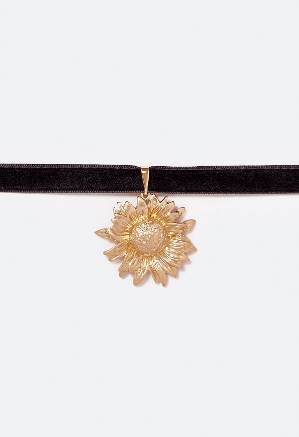 Noa Sunflower Cord Necklace Black/Gold