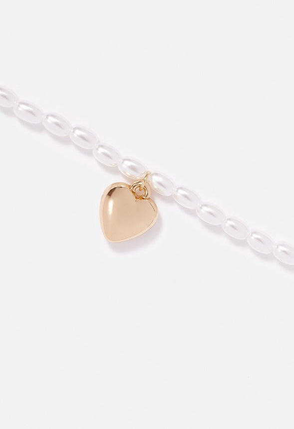 Iliana Pearl Necklace With Heart Detail Cream/ Gold