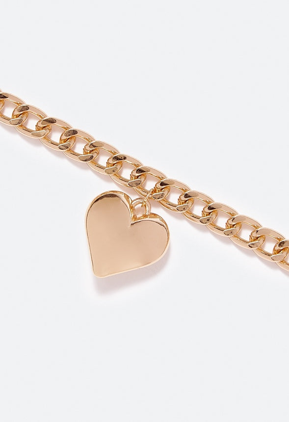 Vada Chain And Puff Heart Necklace Gold