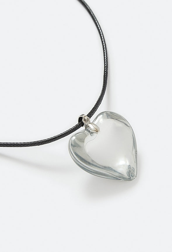 Nina Puff Heart Pendant Necklace Silver/ Black