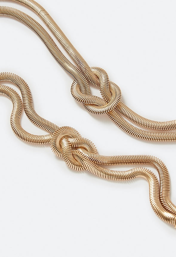 Margo Snake Chain Knot Necklace and Bracelet Set Gold