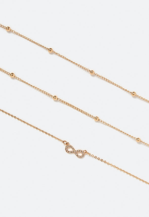 3-Rows Mia Fine Layered Necklace With Glass Stone Infinity Pendant Gold