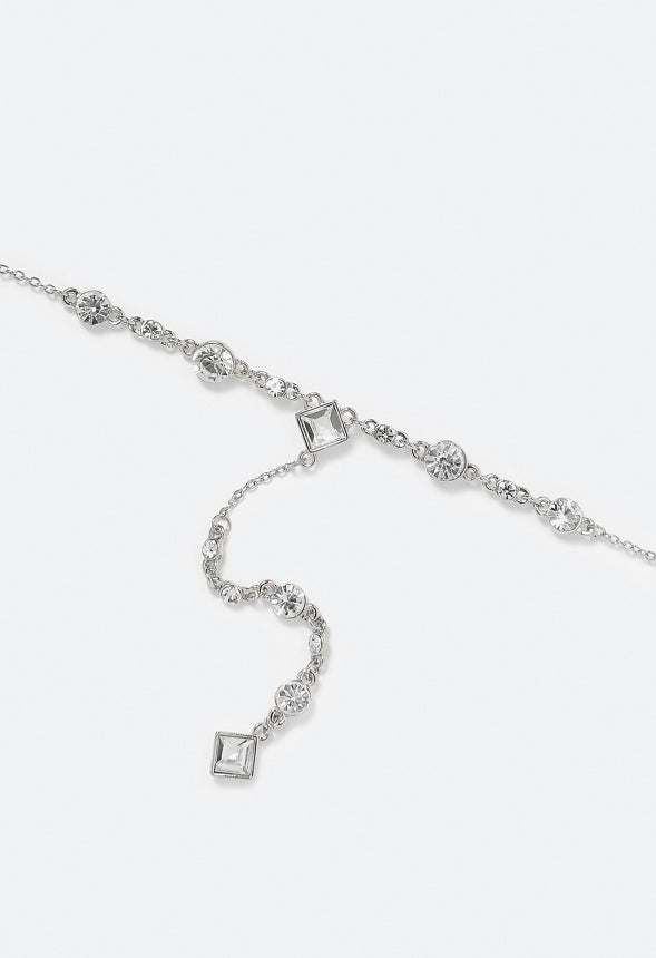 Flo Mixed Shapes Glass Stone Crystals Y-Necklace Silver/ Crystal