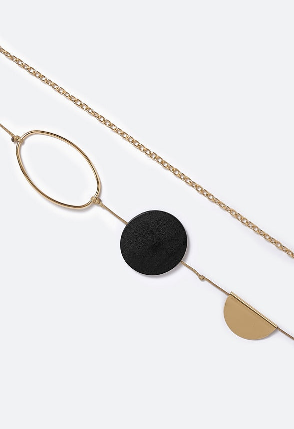Lyla Metal Rings And Wood Discs Long Necklace Gold