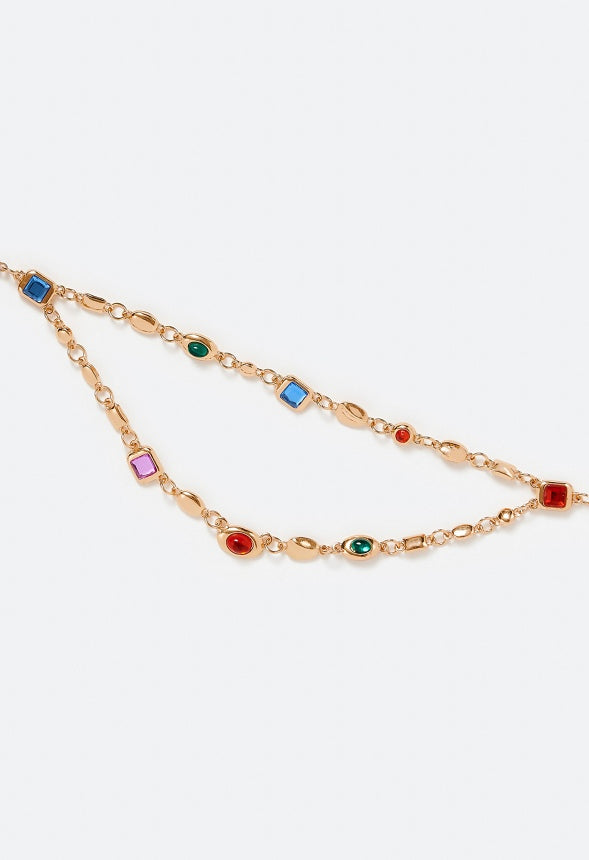 Jona Multi Colors Halo Glass Beads Necklace Multi/ Gold