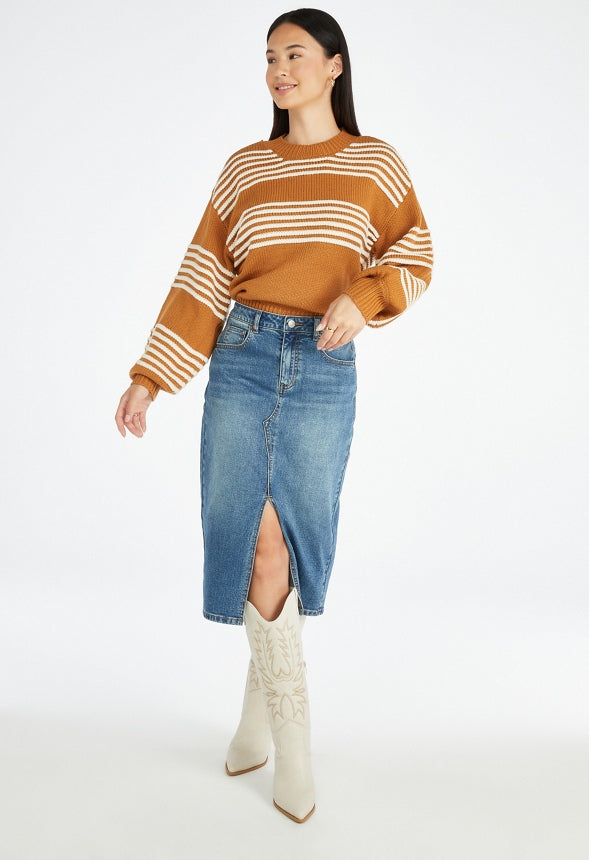 Novelty Blouson Sleeve Sweater Brown Sugar/Marshmallow