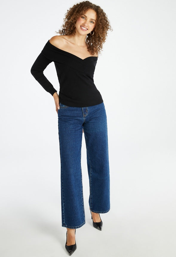Off Shoulder Sweater Top Black Caviar