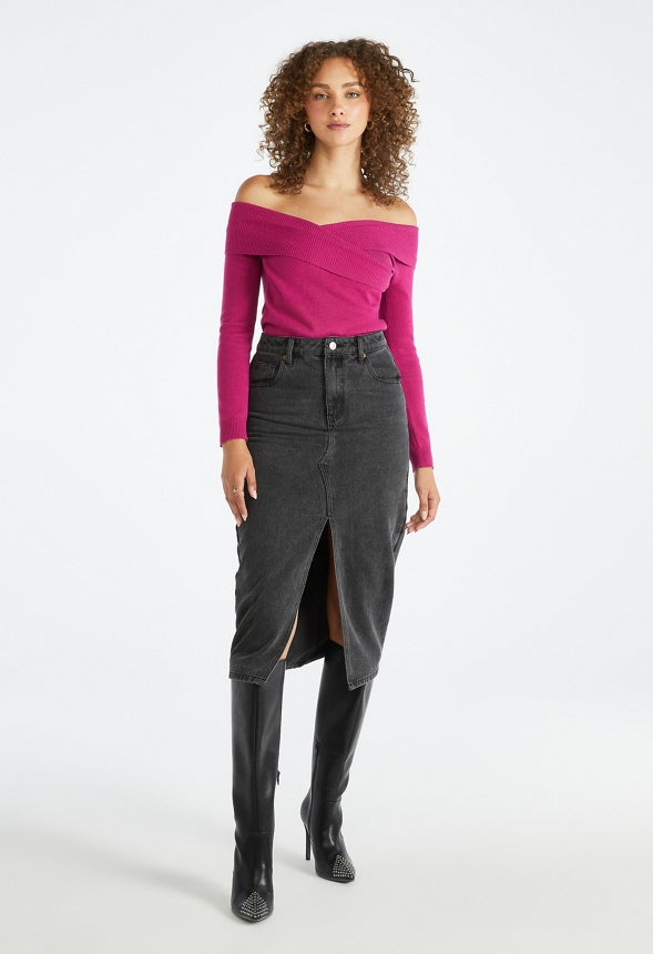 Off Shoulder Sweater Top Pink