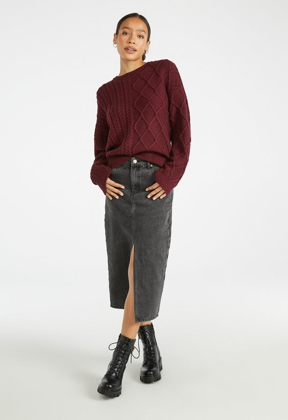 Contrast Cable Crewneck Sweater Port Royale