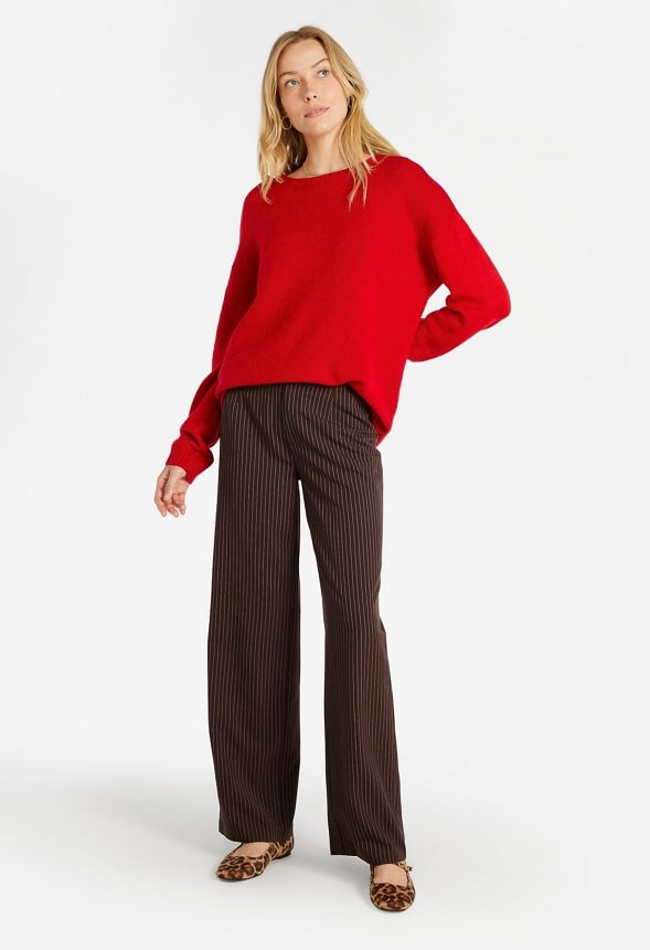 Boyfriend Pullover Crew Neck Sweater Salsa Red