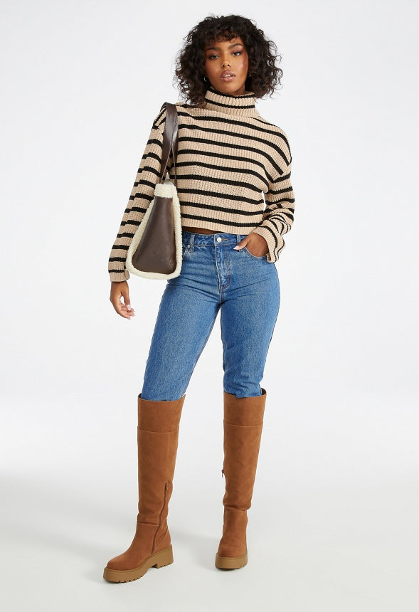 Cropped Stripe Sweater Irish Cream/Caviar Stripe