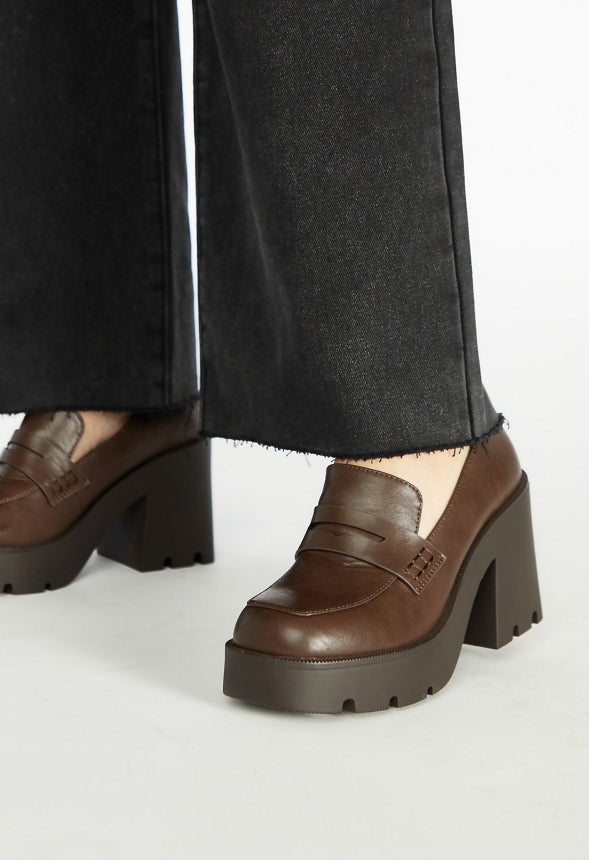 Cher Heeled Lug Sole Loafer Coffee