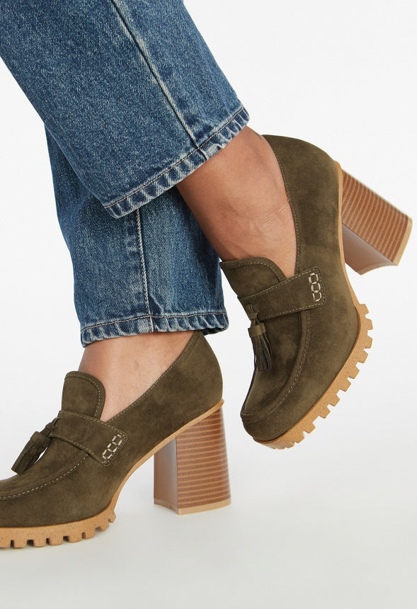 Liliane Heeled Lug Sole Loafer Military Olive