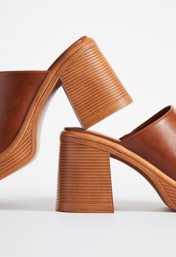 Bridget Block Heeled Mule Leather Brown