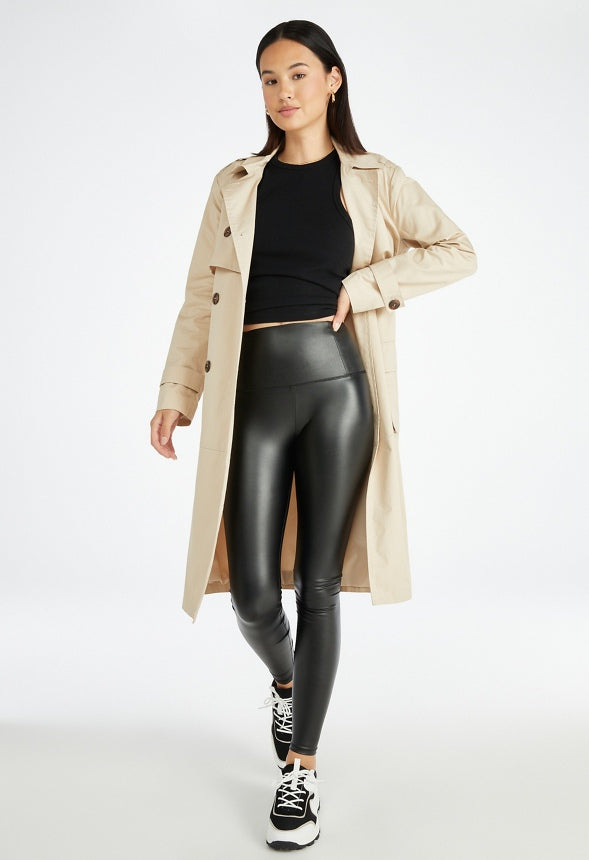 TUMMY TAMER FAUX LEATHER ANKLE LEGGING Caviar