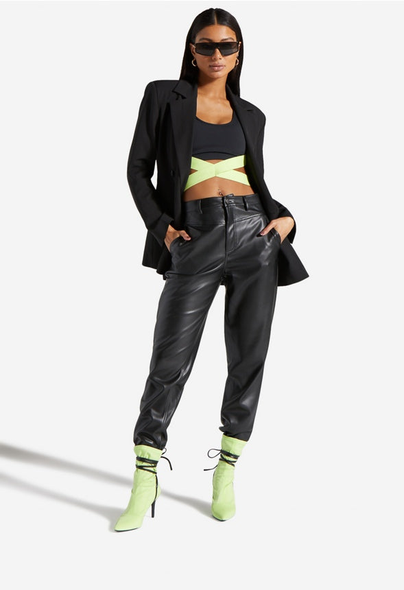 QUILTED FAUX LEATHER BALLOON PANTS Caviar