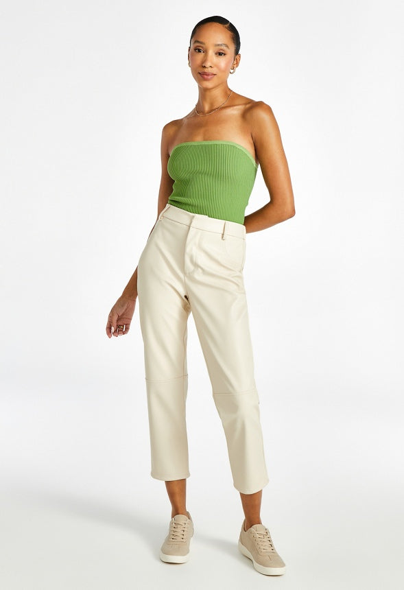 Straight Crop Leather Trousers Birch White