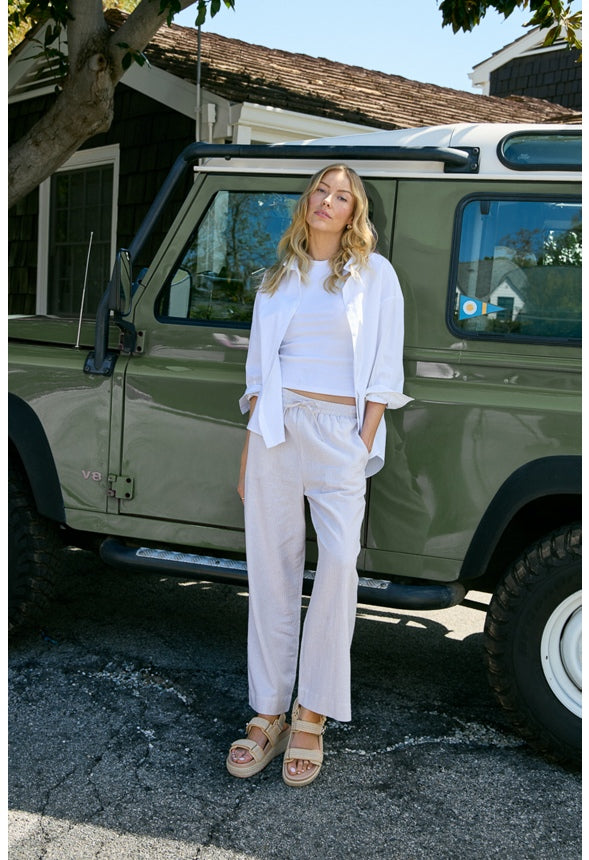 Pull-On Wide Leg Cropped Pants Doeskin / Marshmallow White