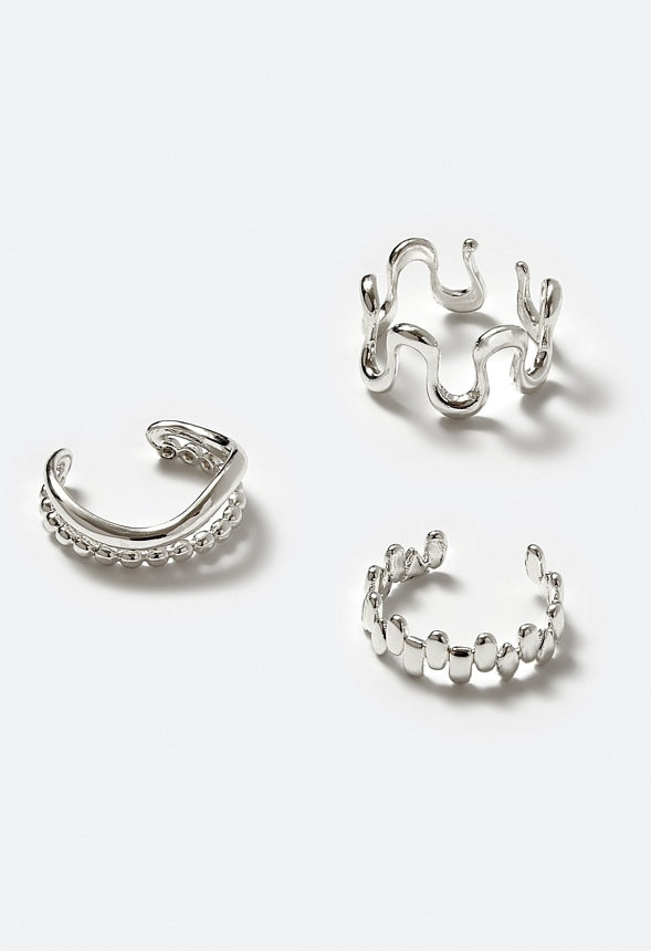 Yara 3-Molten Brass Open Back Rings Silver