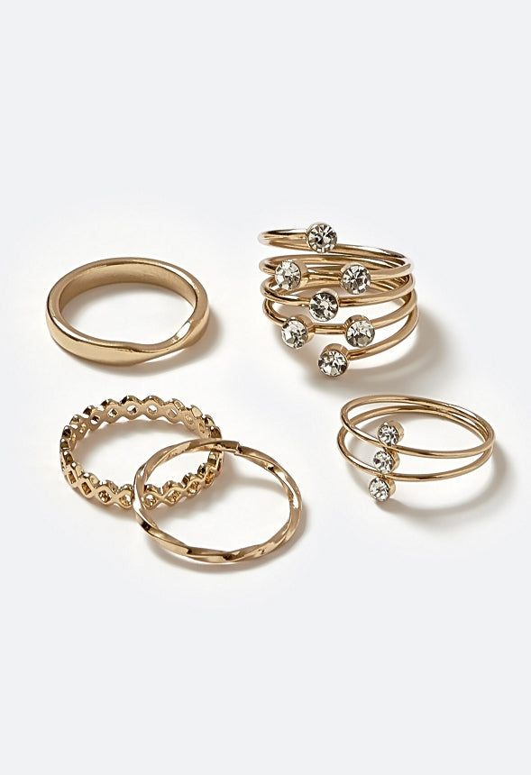 Gaia Delicate Glass Stones Wraparound Mixed Rings Crystal/ Gold