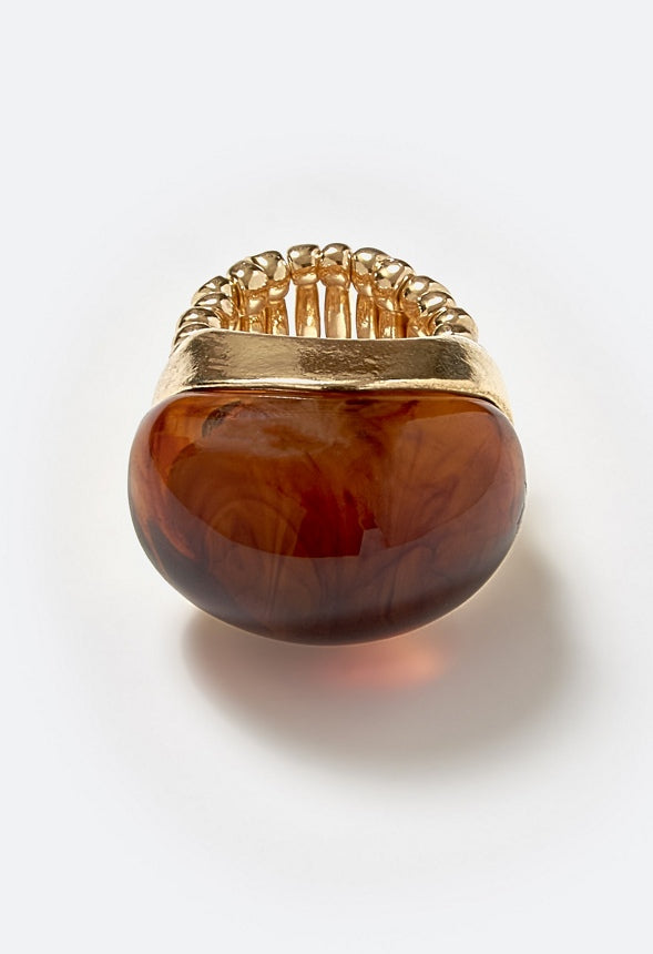 Ellis Domed Resin Stone Single Ring Brown/ Gold
