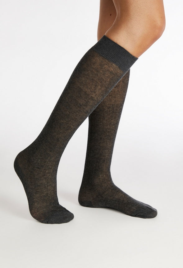2-Pack Ribbed Knee High Sock Set Heathered Grey