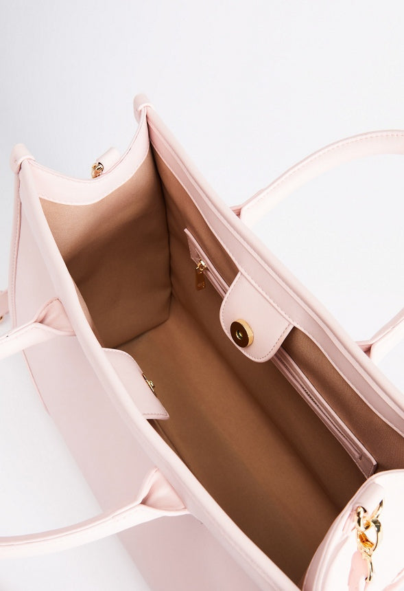 SATCHEL WITH BINDING & WEBBING STRAP Chalk Pink