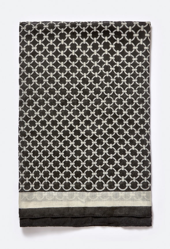 Kalani Chain Link Large Woven Scarf Beige/ Black