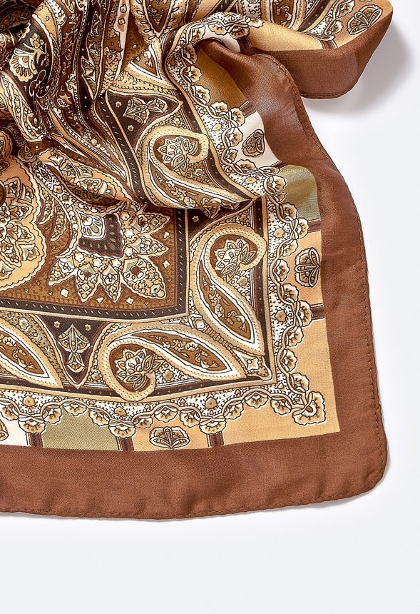 Maddison Satin Champagne Paisley Scarf Brown/ Multi