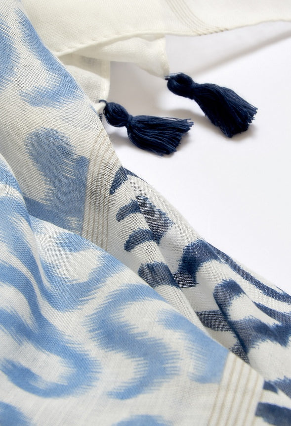 Cleo Blue Paisley Print Scarf Blue/ White Mix