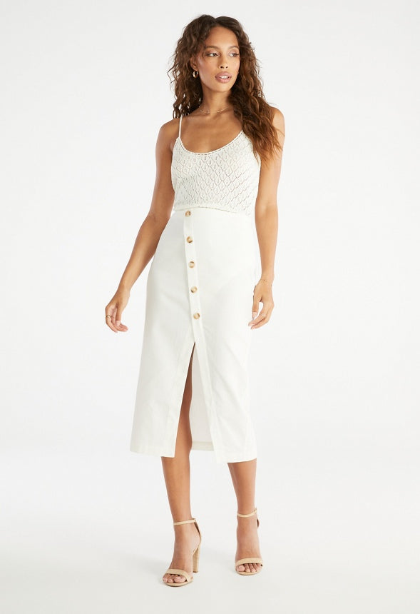 Linen Button Midi Skirt Marshmallow