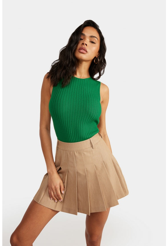 Pleated Mini Skirt Latte Brown
