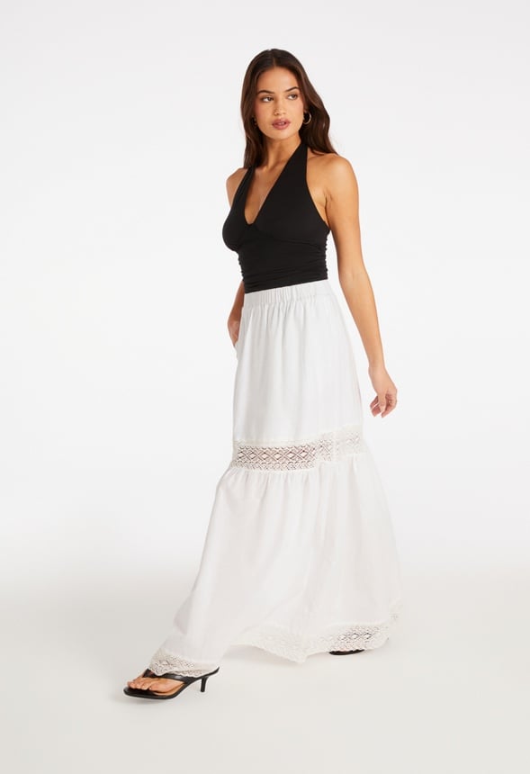 Cotton Voile Tiered Maxi Skirt Bright White