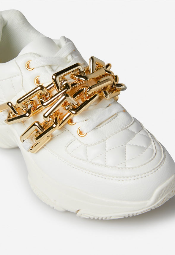 ACHELOUS EMBELLISHED SNEAKER Bright White/Gold Chain