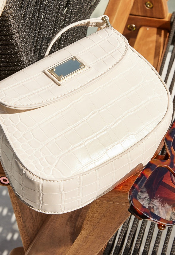 SHOULDER BAG WITH METAL PLATE Birch Croc