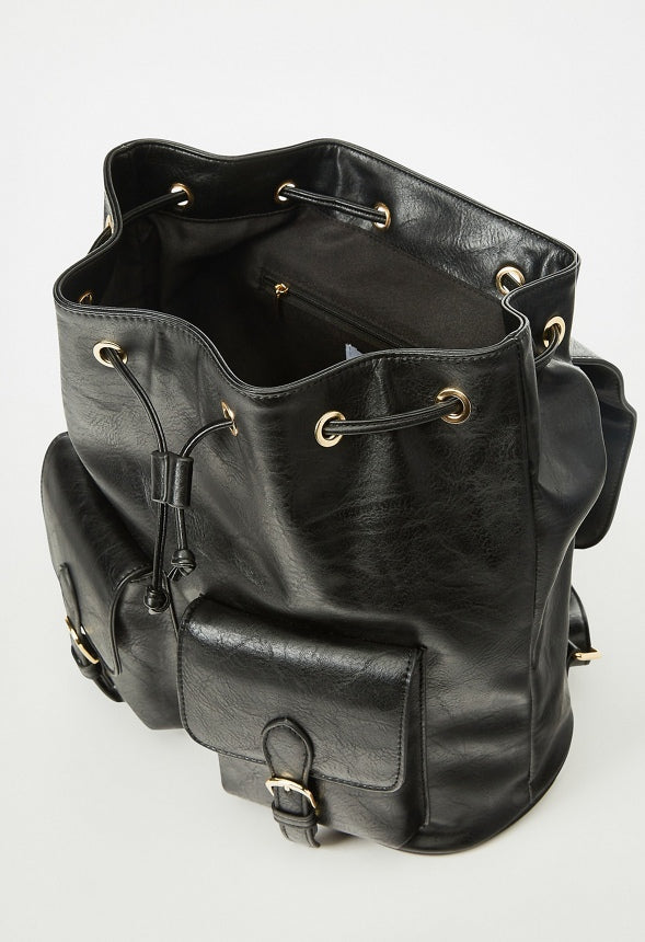 Flap Backpack With Buckles Black