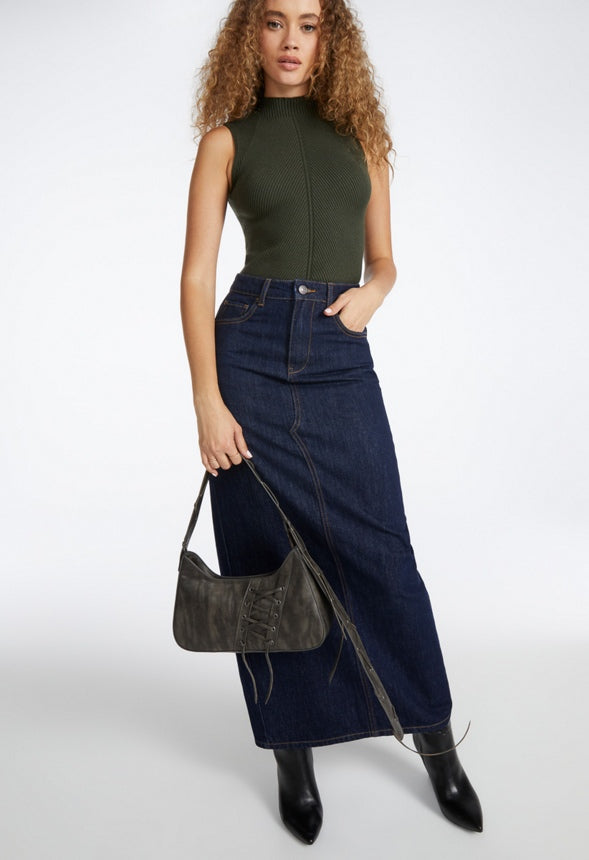 Laced-Up Detail Shoulder Bag Distressed Black