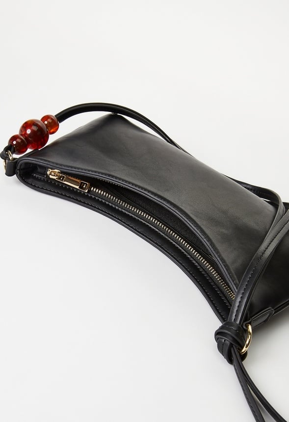 Sculptural Shoulder Bag With Beads Black
