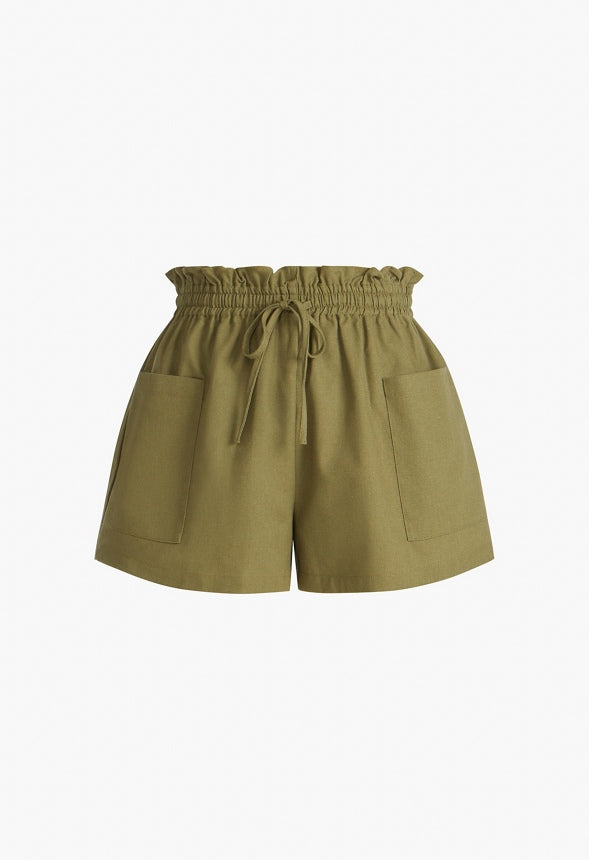 Paperbag Linen Shorts Burnt Olive