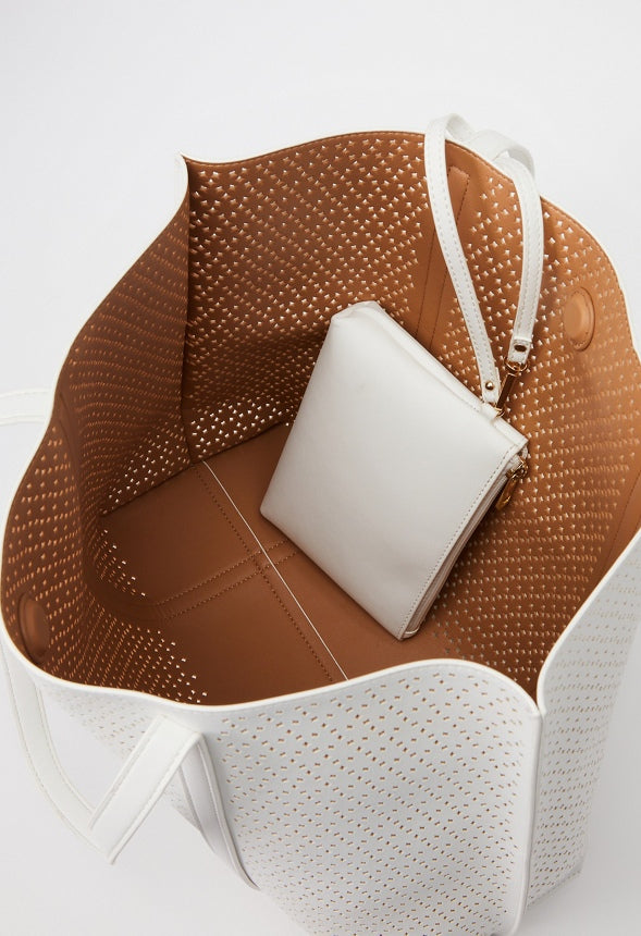 REVERSIBLE LASERCUT TOTE White