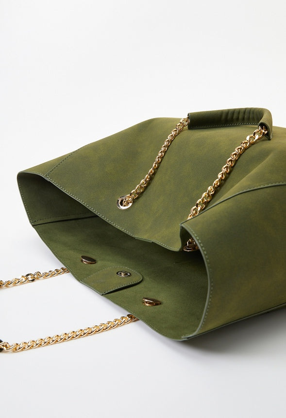 Chain Handle Tote With Front Pockets Kombu Green